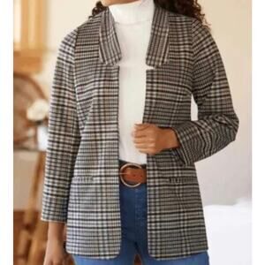 Soft Surroundings St James Plaid Blazer Open Jacket Black XL Academia Career